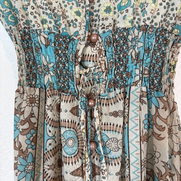 Bohemian Floral Chiffon Long Maxi Dress Sheer Coastal Flowy Beachy XS - Picture 9 of 12